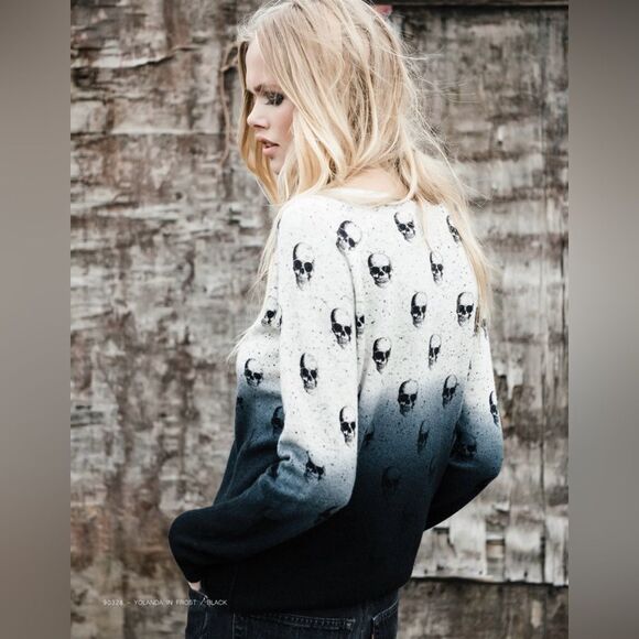 Skull Cashmere Dip Dye Ombre Skull Print Sweater Size XS - Picture 5 of 9